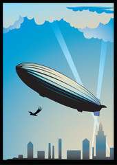 Fototapeta na wymiar A zeppelin is in sky, placard. An additional file is in the format of EPS
