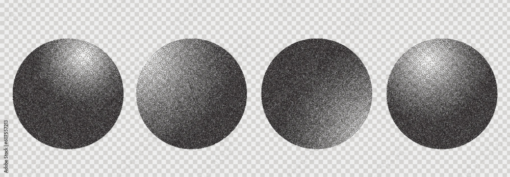 Poster noisy 3d orbs with dots. on a transparent background. retro grain texture. vector grunge png