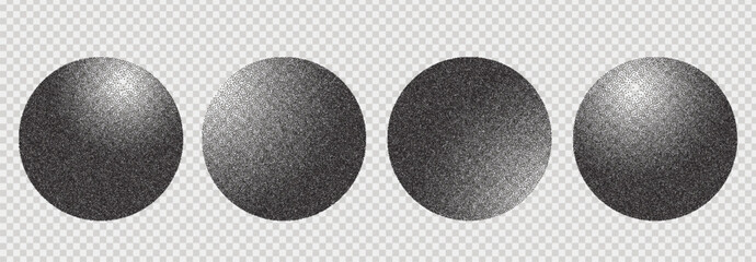 Noisy 3d orbs with dots. On a transparent background. Retro grain texture. Vector grunge png