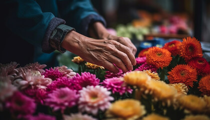 Obraz na płótnie Canvas Florist workshop selling fresh flower arrangements outdoors generated by AI