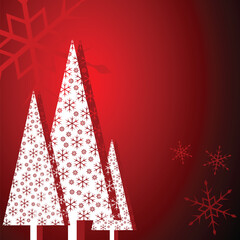 Stylized christmas trees over gradient red background