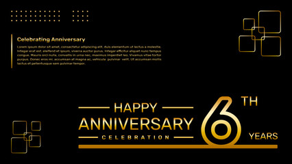 6th year anniversary template design with gold color, vector template illustration