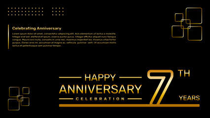 7th year anniversary template design with gold color, vector template illustration