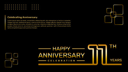11th year anniversary template design with gold color, vector template illustration
