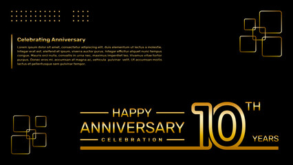 10th year anniversary template design with gold color, vector template illustration