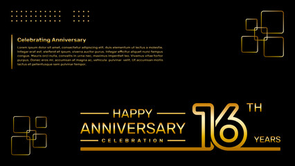 16th year anniversary template design with gold color, vector template illustration