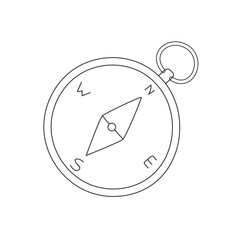 Hand drawn compass. Doodle element for a hike. Linear equipment for camping, tourism
