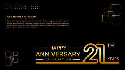 21th year anniversary template design with gold color, vector template illustration