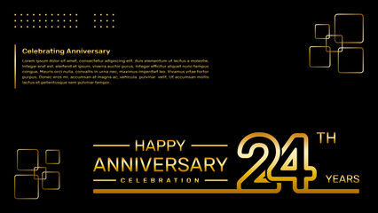 24th year anniversary template design with gold color, vector template illustration