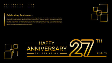 27th year anniversary template design with gold color, vector template illustration