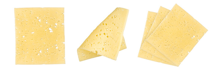 Swiss cheese png isolate. Cheese slices with many small holes, close-up. Swiss cheese is cut into...