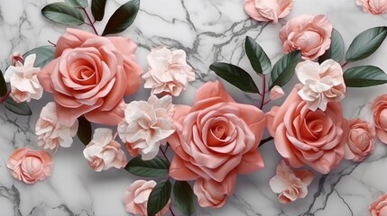Pink rose flowers with branches festive background. Generative AI