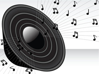 Vector illustration of black 3D speaker with music waves