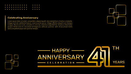 41th year anniversary template design with gold color, vector template illustration