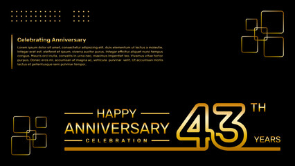 43th year anniversary template design with gold color, vector template illustration