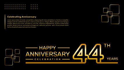 44th year anniversary template design with gold color, vector template illustration