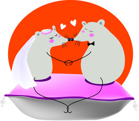a wedding for two lovely mouse, cartoon, vector, illustration
