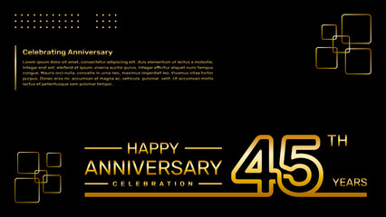 45th year anniversary template design with gold color, vector template illustration