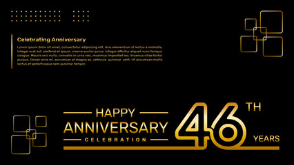 46th year anniversary template design with gold color, vector template illustration