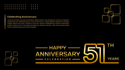 51th year anniversary template design with gold color, vector template illustration