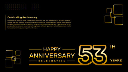 53th year anniversary template design with gold color, vector template illustration