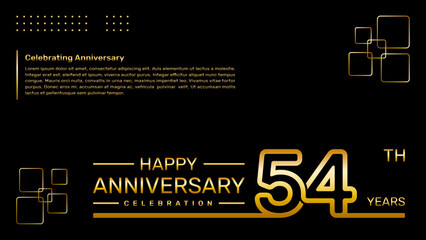 54th year anniversary template design with gold color, vector template illustration