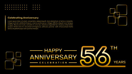 56th year anniversary template design with gold color, vector template illustration