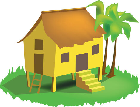a vector illustration for a Malay style coconut leaves house, old fashion