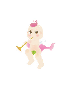 vector illustration for a baby angel playing a horn, flute