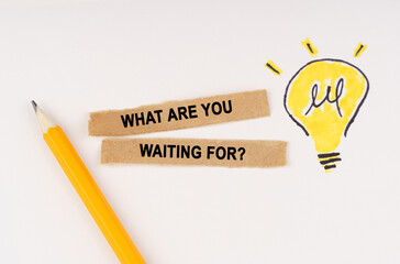 On a white surface, a luminous light bulb and pieces of paper with the inscription - what are you...