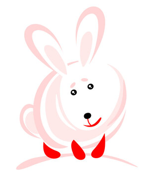Pink stylized rabbit  isolated on a white background. Easter illustration.