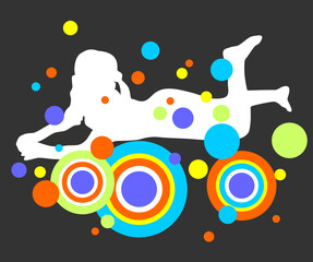 Obraz premium White silhouette of the laying girl and abstract pattern on a dark background.