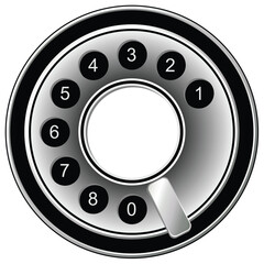 Old telephone dialing disk isolated over white
