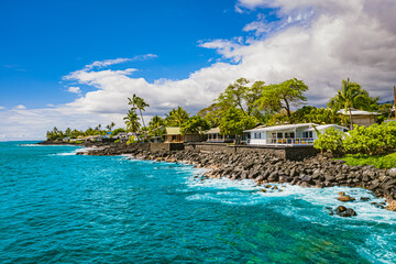 Coastal Paradise: Aerial View of Homes Along Hawaii's Scenic Coastline