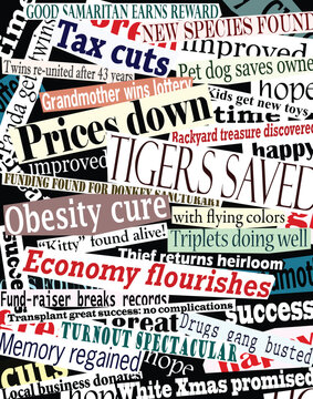 Vector collage of good news headlines with each headline as a separate editable object