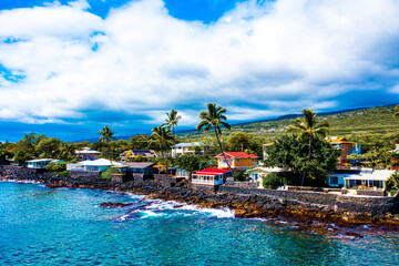 Spectacular Drone Shot: Hawaii Homes on Rocky Reef Coast