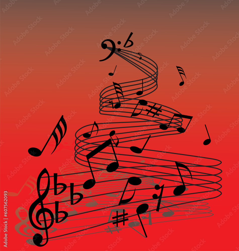 Poster abstract music background with different notes and lines