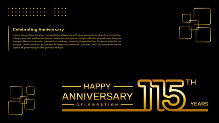 115th year anniversary template design with gold color, vector template illustration