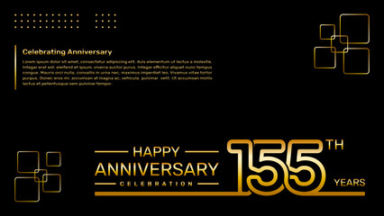 155th year anniversary template design with gold color, vector template illustration