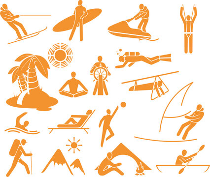 Types of rest and vacation - 17 icons