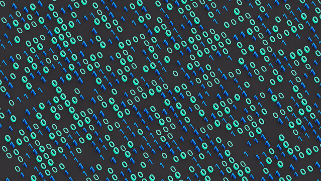 Abstract background of zeros and ones. Data, matrix or tensor. 3d illustration