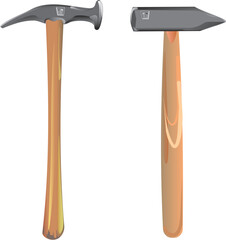two hammers with wooden handles and fictitious trade-mark on the white background at vector