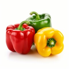 Green yellow and red bell peppers isolated on white bac kround