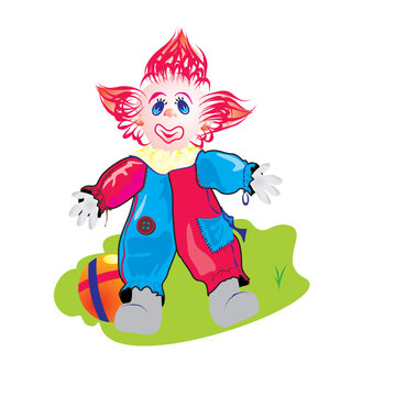 smiled clown with red hair and elastic kids ball