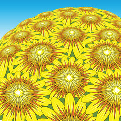 Editable vector illustration of a large bunch of sunflowers
