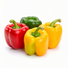 Green yellow and red bell peppers isolated on white background 