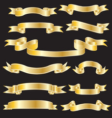 Set of vector ribbons with stripes and gradients