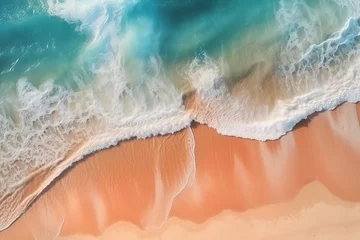 Foto op Canvas Aerial view from the top of teal ocean beach and burnt orange sand  © SUYIN