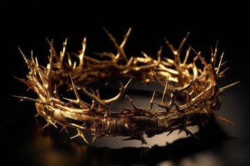 Crown of thorns made of gold with black background faith in Jesus The Savior Generative AI Illustration