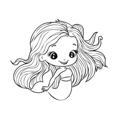Little mermaid princess Vector outline for coloring book